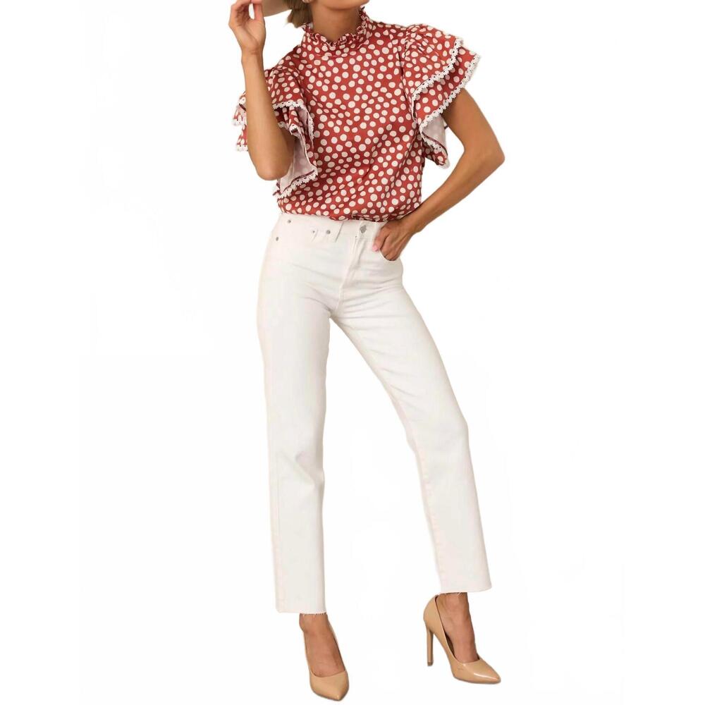 NEW PROSPERINA blair ruffle top in red brick
